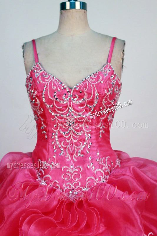 Straps Beaded Appliques and Rolling Flowers Decorated Sweet 16 Dresses